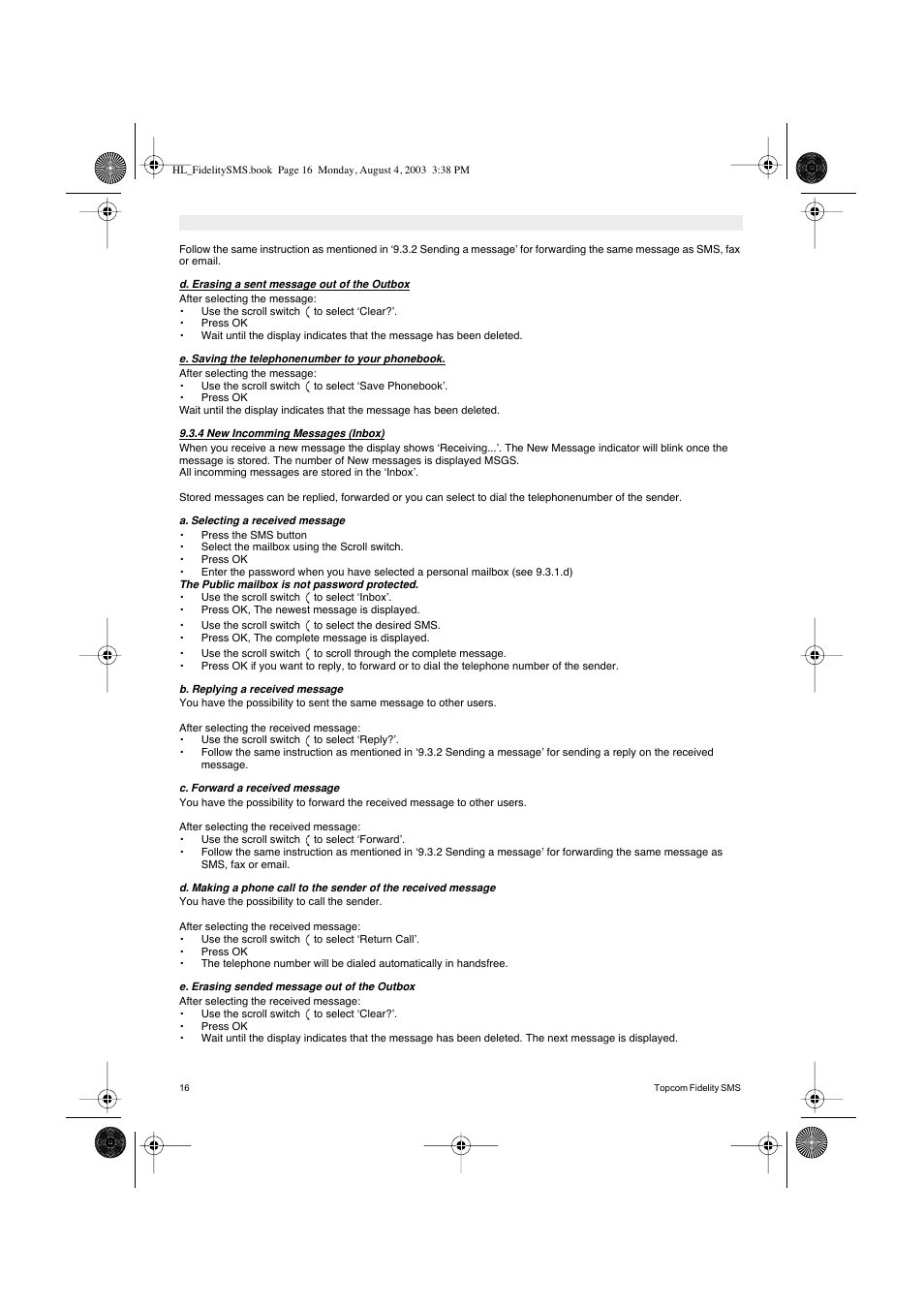 Topcom FIDELITY SMS User Manual | Page 16 / 140