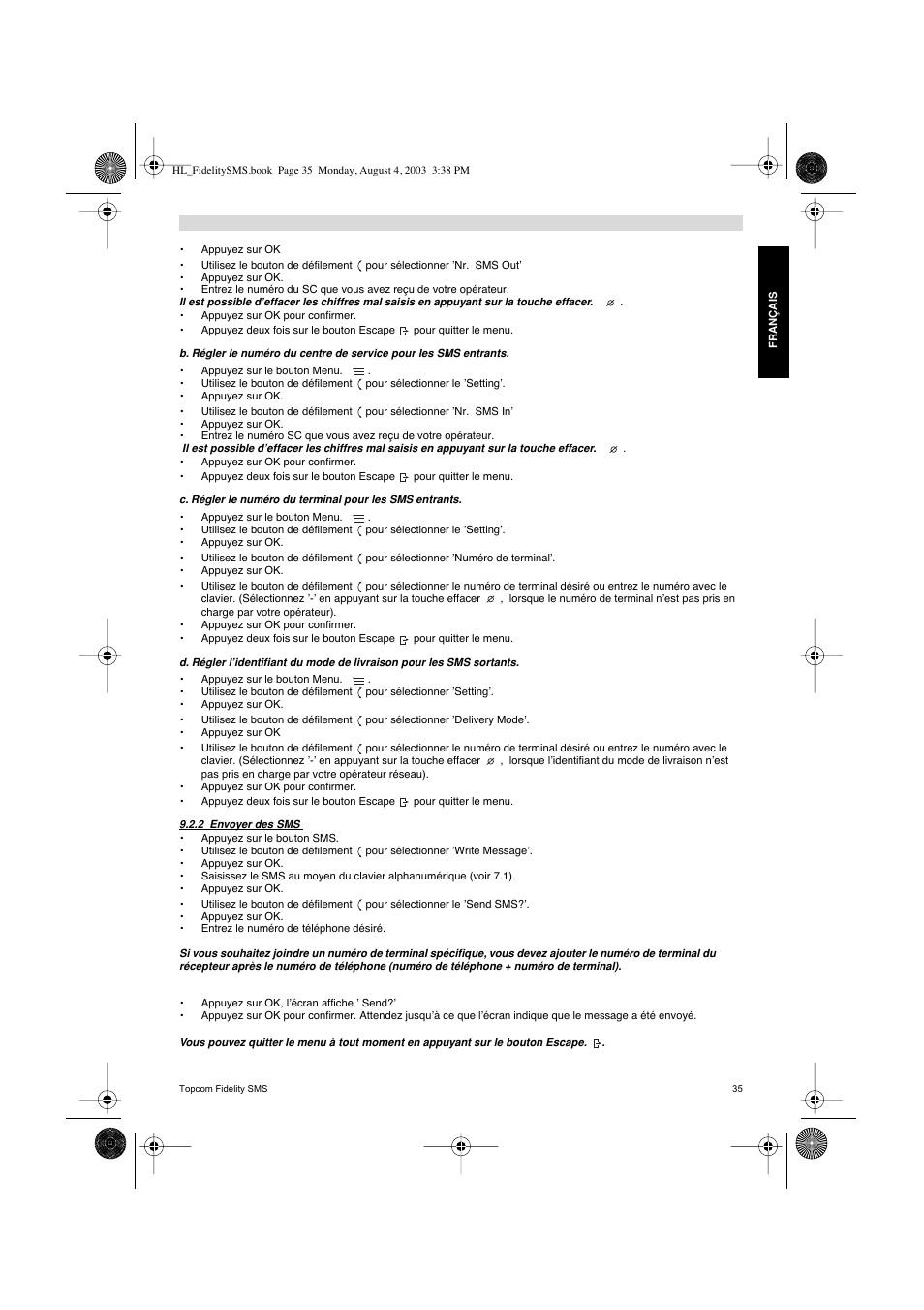 Topcom FIDELITY SMS User Manual | Page 35 / 140
