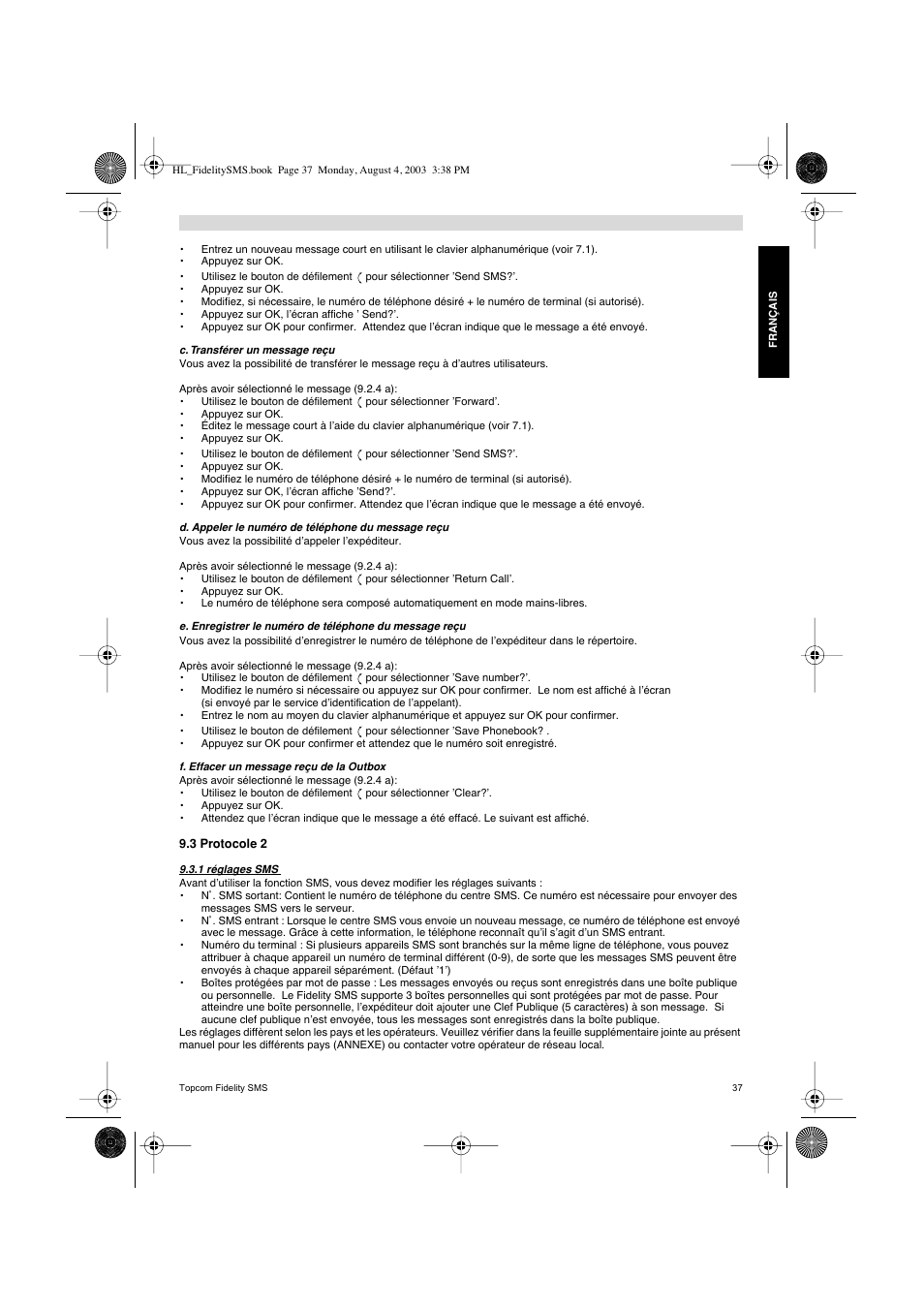 Topcom FIDELITY SMS User Manual | Page 37 / 140