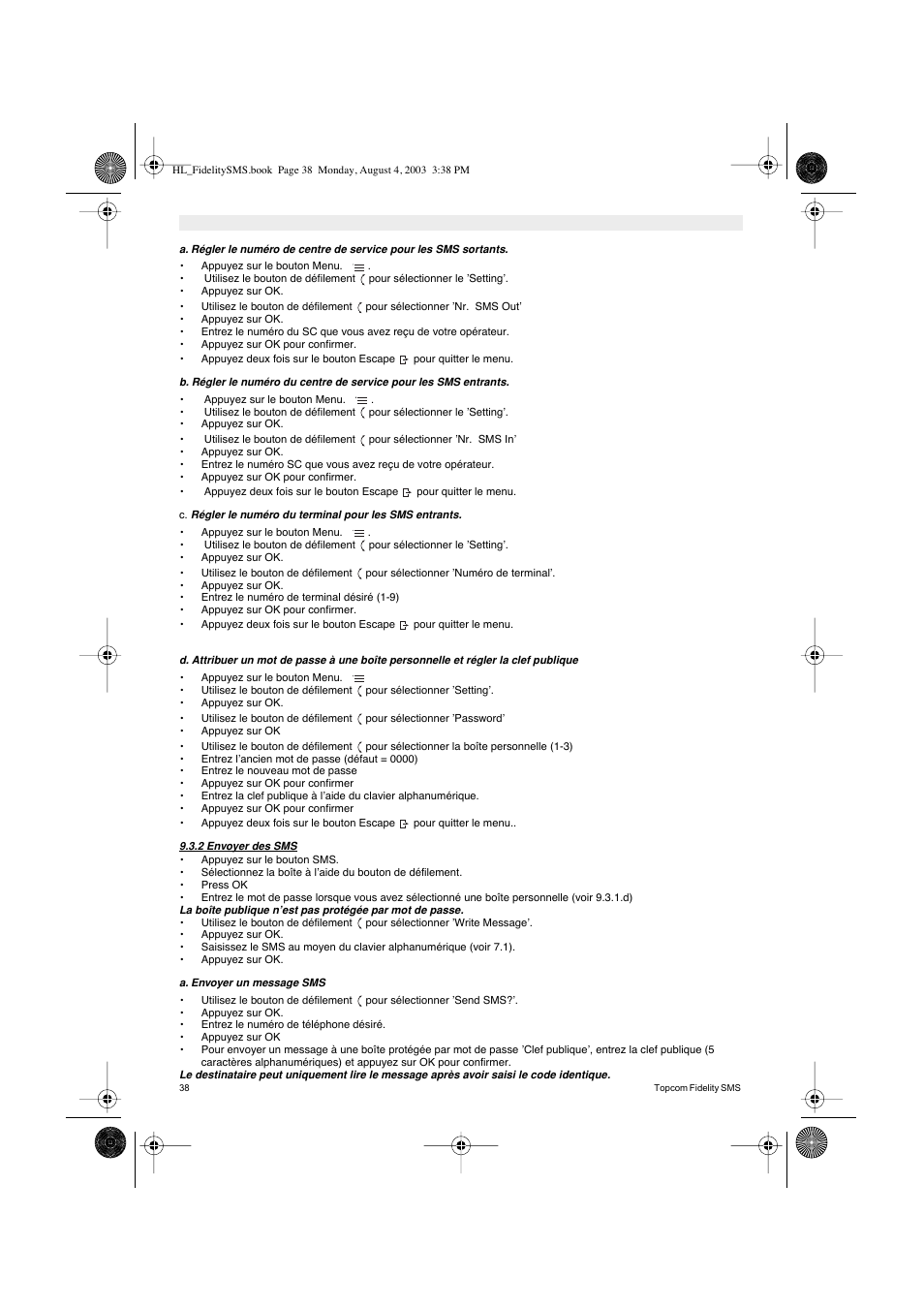 Topcom FIDELITY SMS User Manual | Page 38 / 140