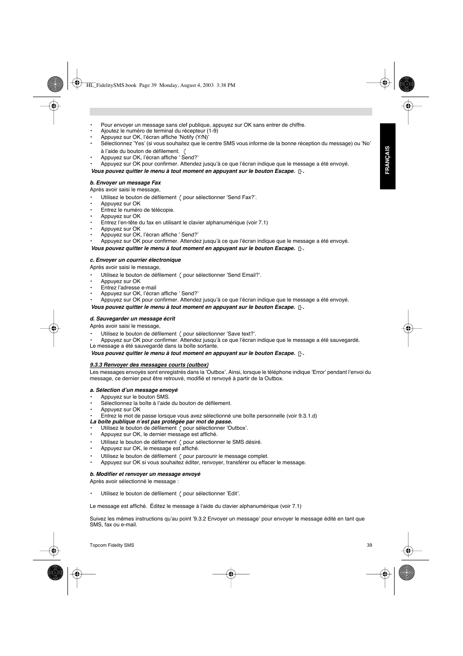 Topcom FIDELITY SMS User Manual | Page 39 / 140
