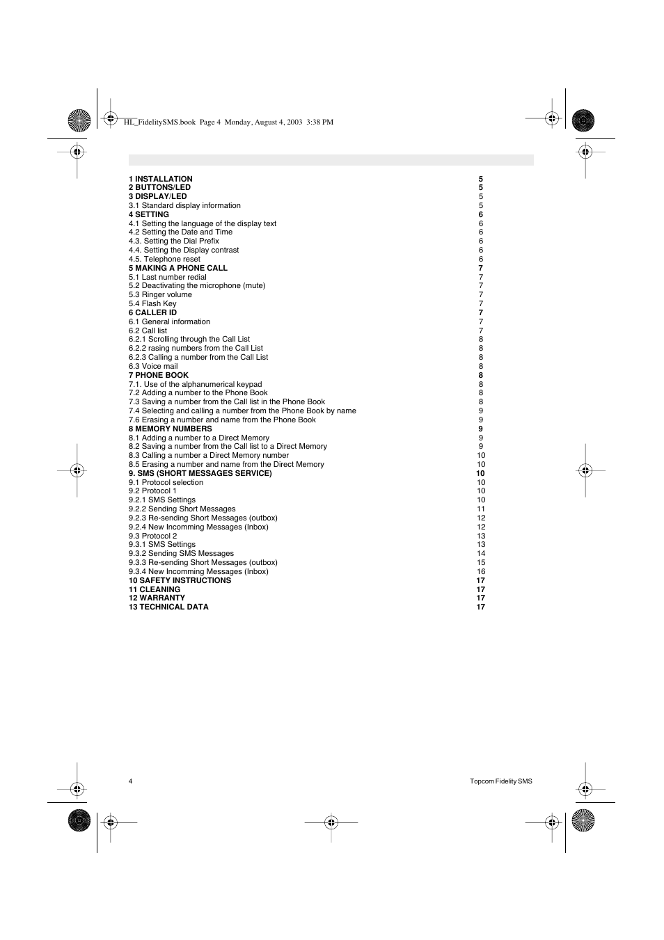 Topcom FIDELITY SMS User Manual | Page 4 / 140