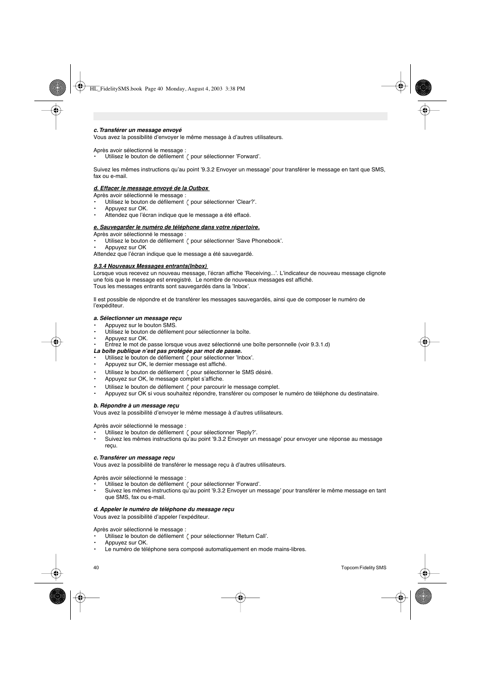 Topcom FIDELITY SMS User Manual | Page 40 / 140