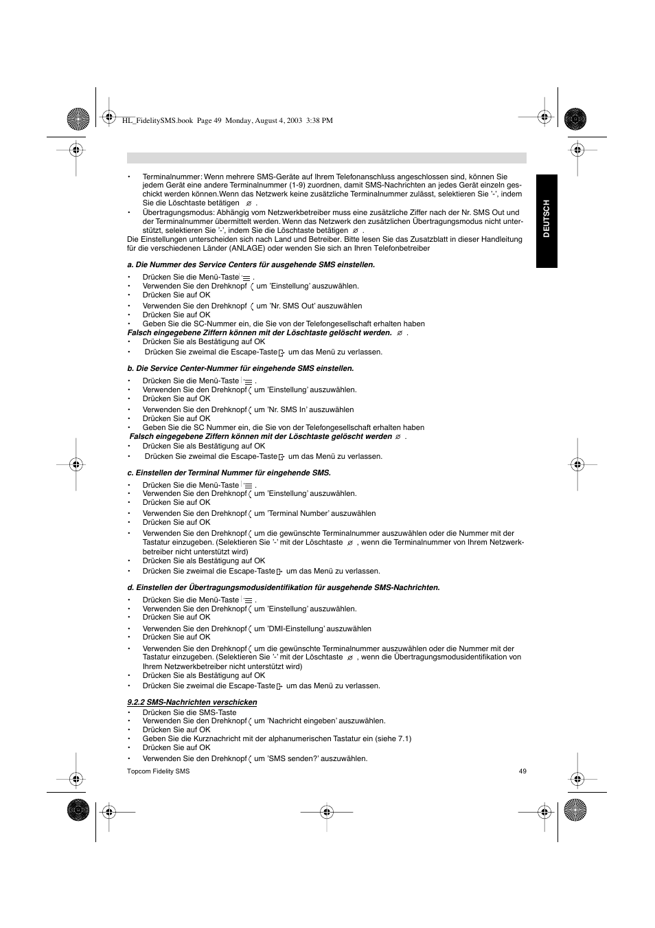 Topcom FIDELITY SMS User Manual | Page 49 / 140