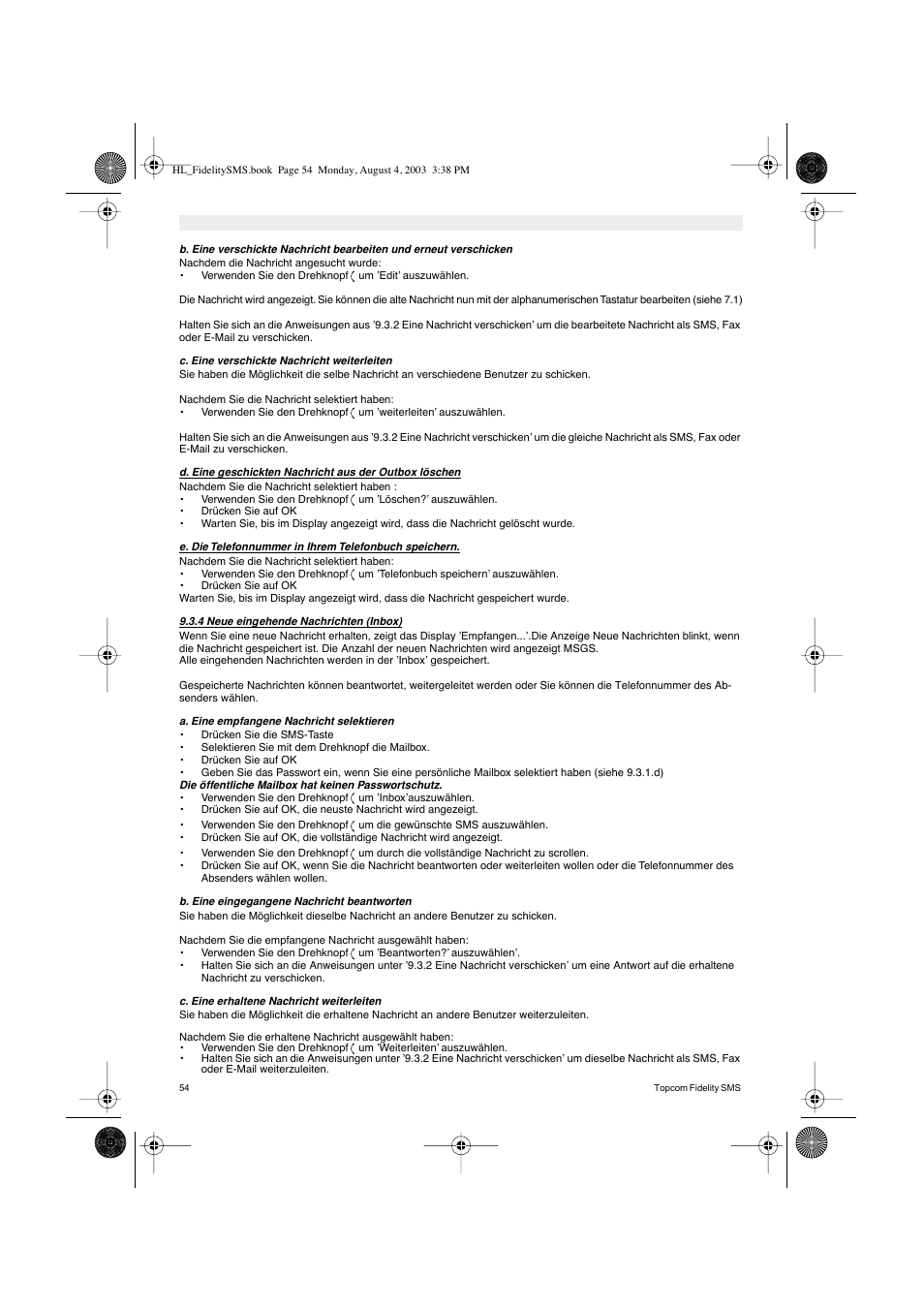Topcom FIDELITY SMS User Manual | Page 54 / 140