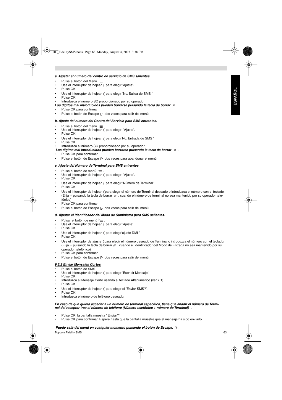 Topcom FIDELITY SMS User Manual | Page 63 / 140