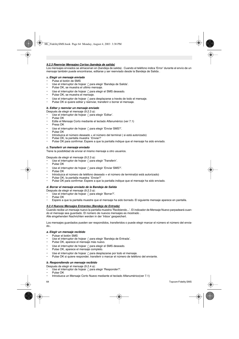 Topcom FIDELITY SMS User Manual | Page 64 / 140