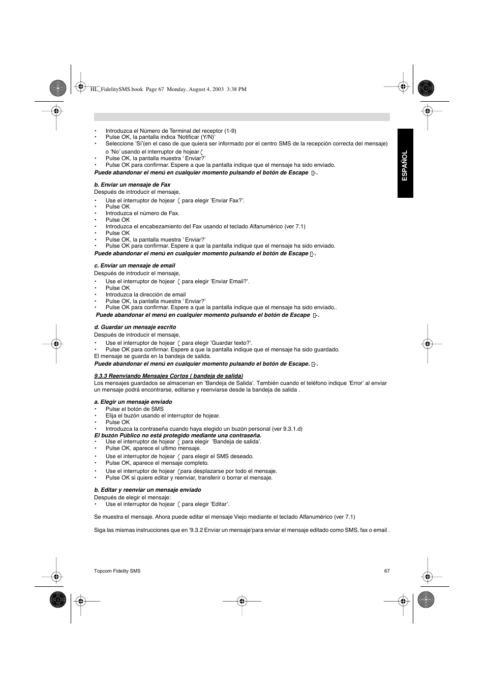 Topcom FIDELITY SMS User Manual | Page 67 / 140