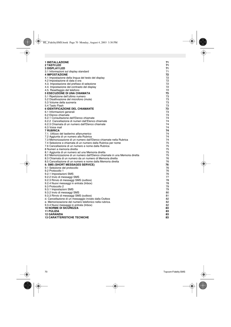 Topcom FIDELITY SMS User Manual | Page 70 / 140
