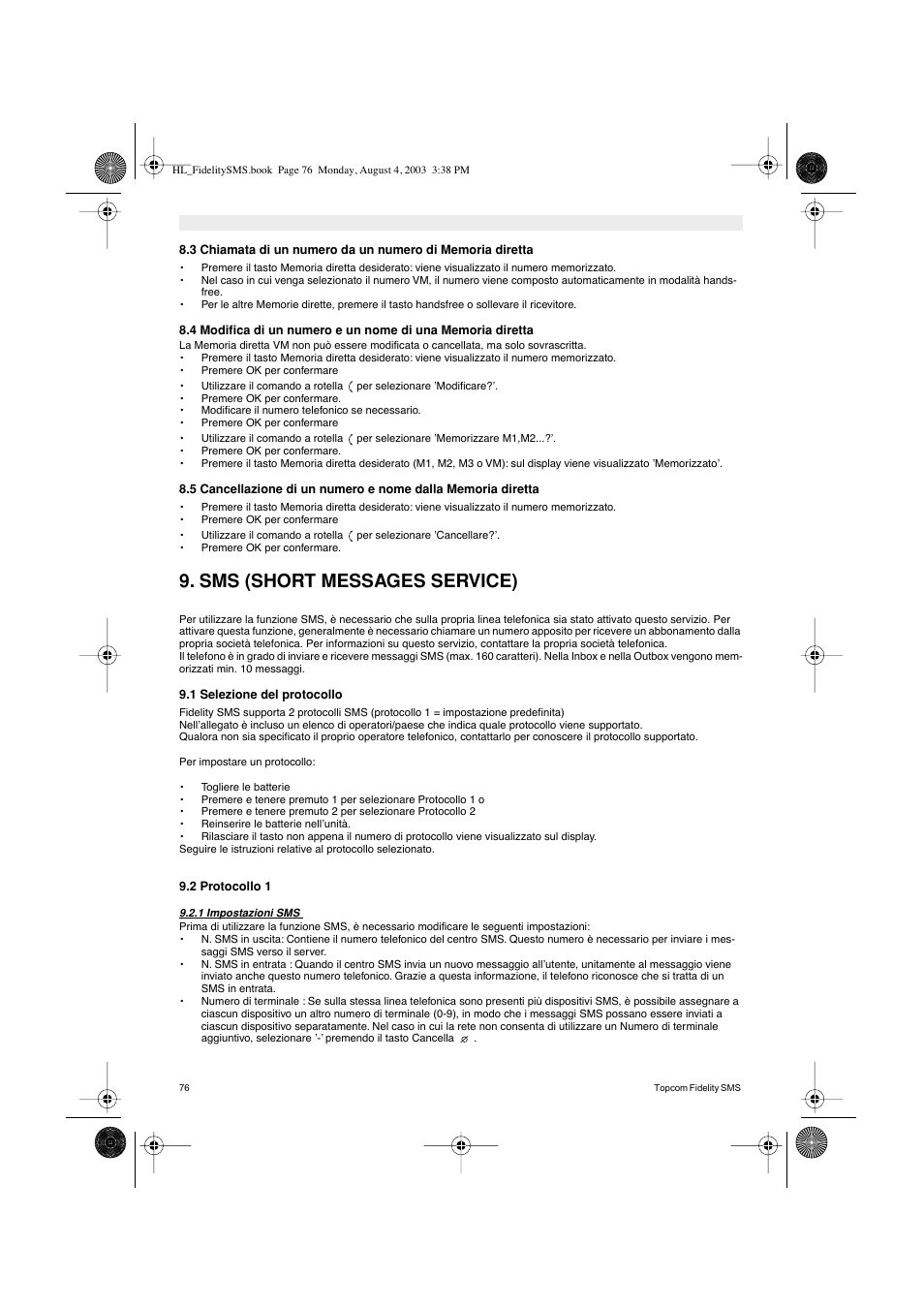 Sms (short messages service) | Topcom FIDELITY SMS User Manual | Page 76 / 140