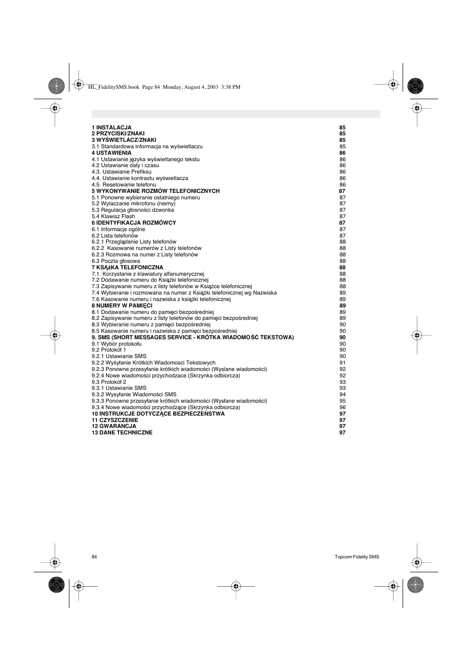 Topcom FIDELITY SMS User Manual | Page 84 / 140