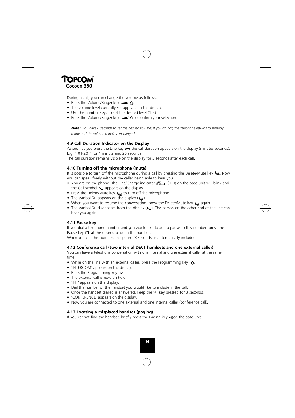 Cocoon 350 | Topcom Cocoon 350 User Manual | Page 13 / 103