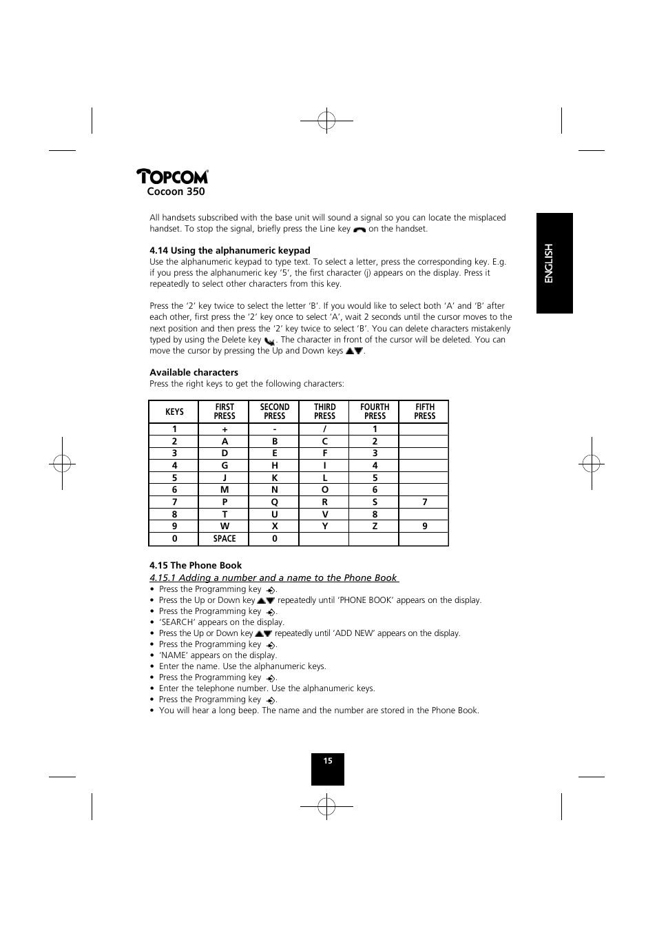 Topcom Cocoon 350 User Manual | Page 14 / 103