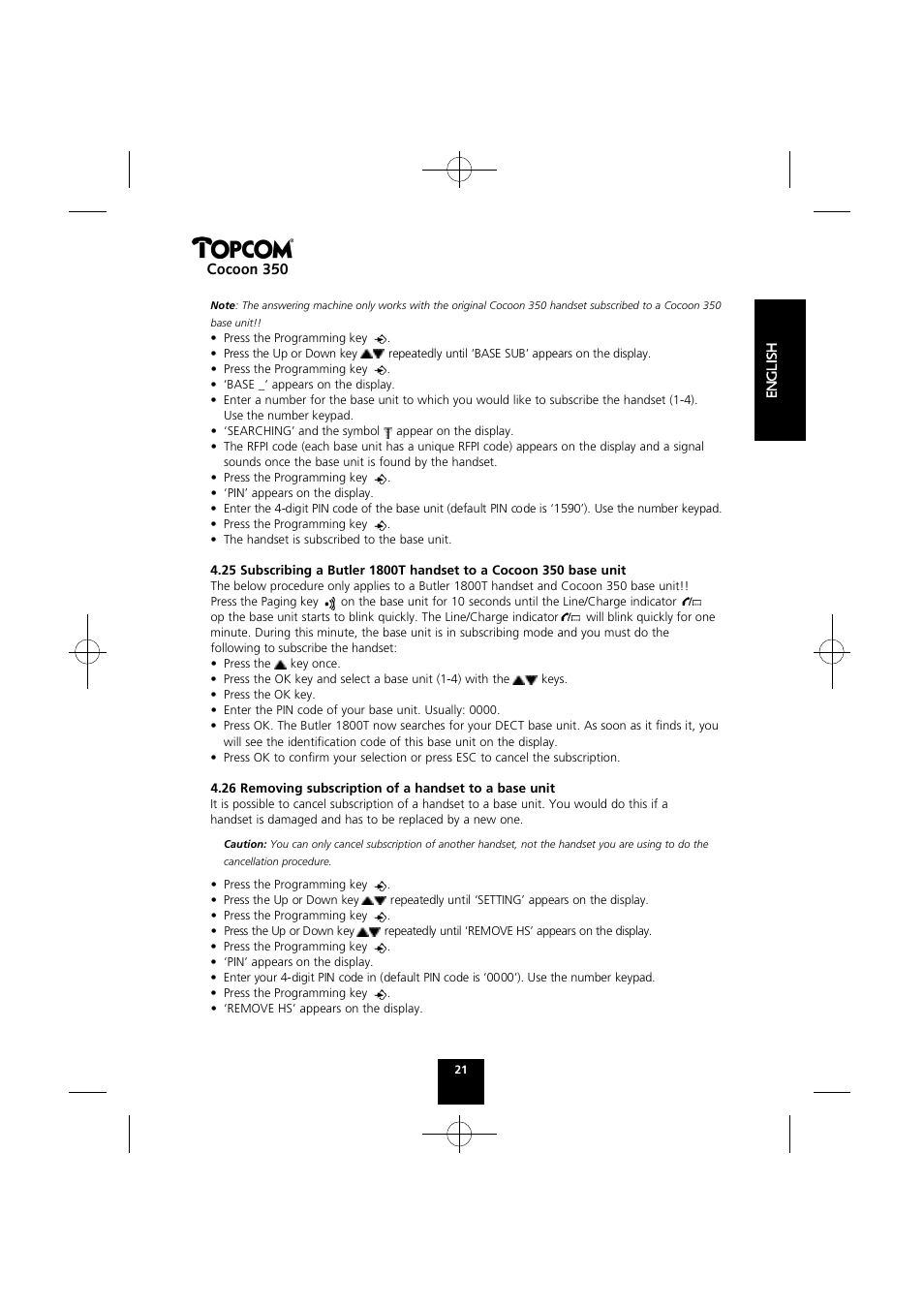 Cocoon 350 | Topcom Cocoon 350 User Manual | Page 20 / 103