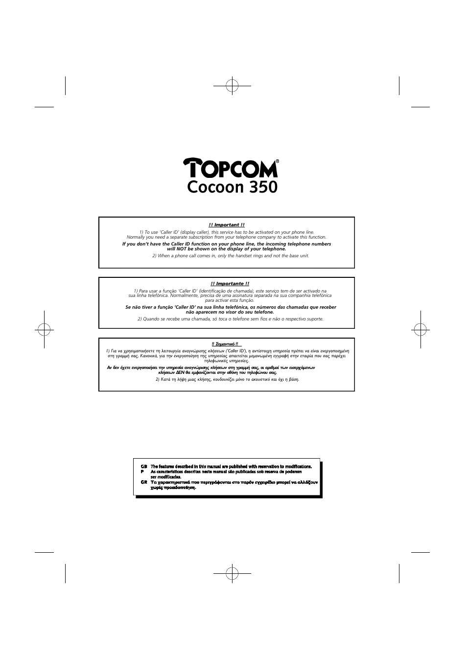 Cocoon 350 | Topcom Cocoon 350 User Manual | Page 3 / 103