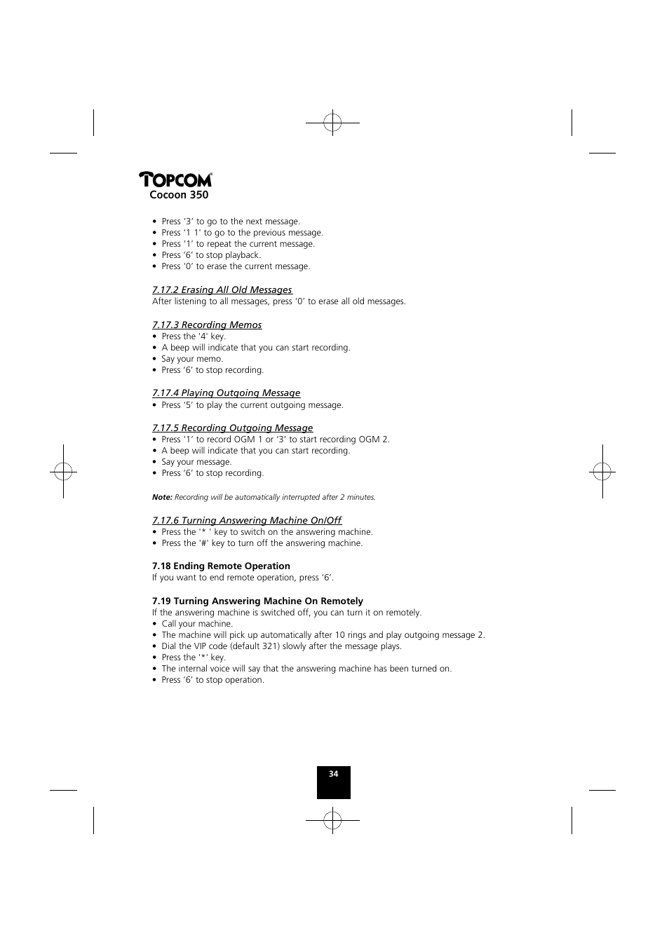 Cocoon 350 | Topcom Cocoon 350 User Manual | Page 33 / 103