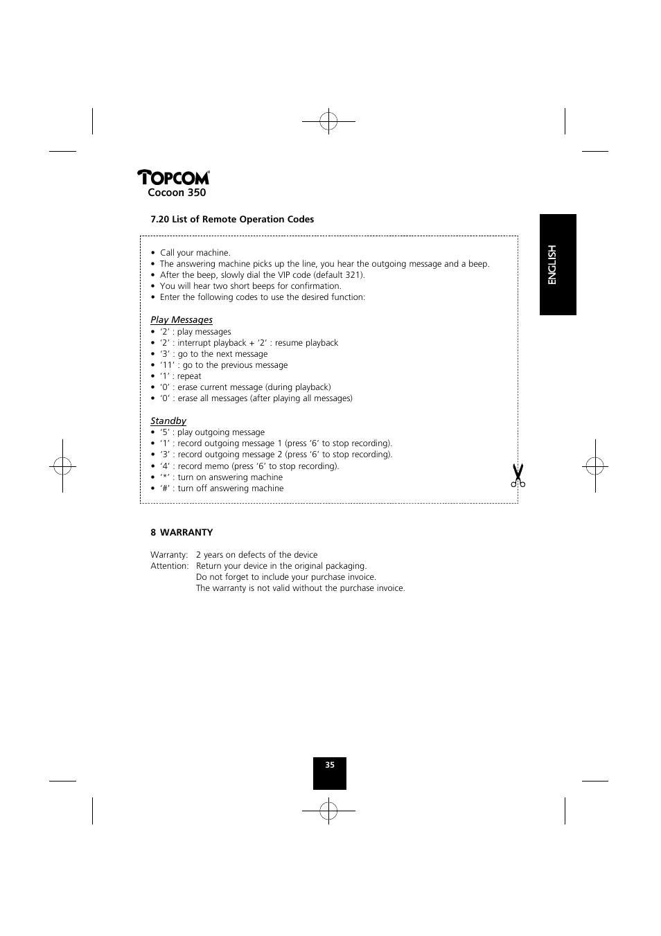 Topcom Cocoon 350 User Manual | Page 34 / 103