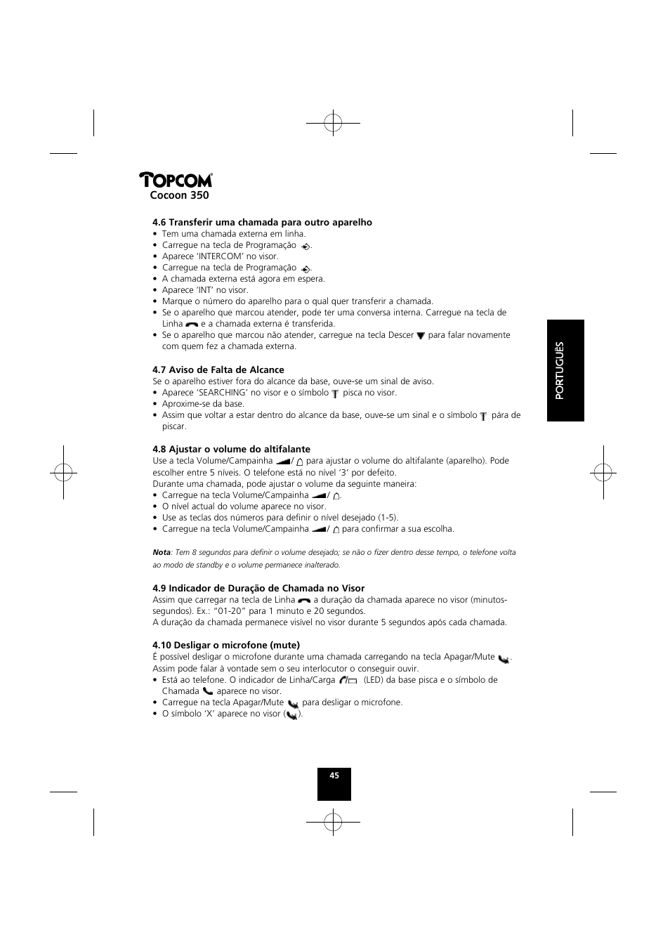 Cocoon 350 | Topcom Cocoon 350 User Manual | Page 44 / 103