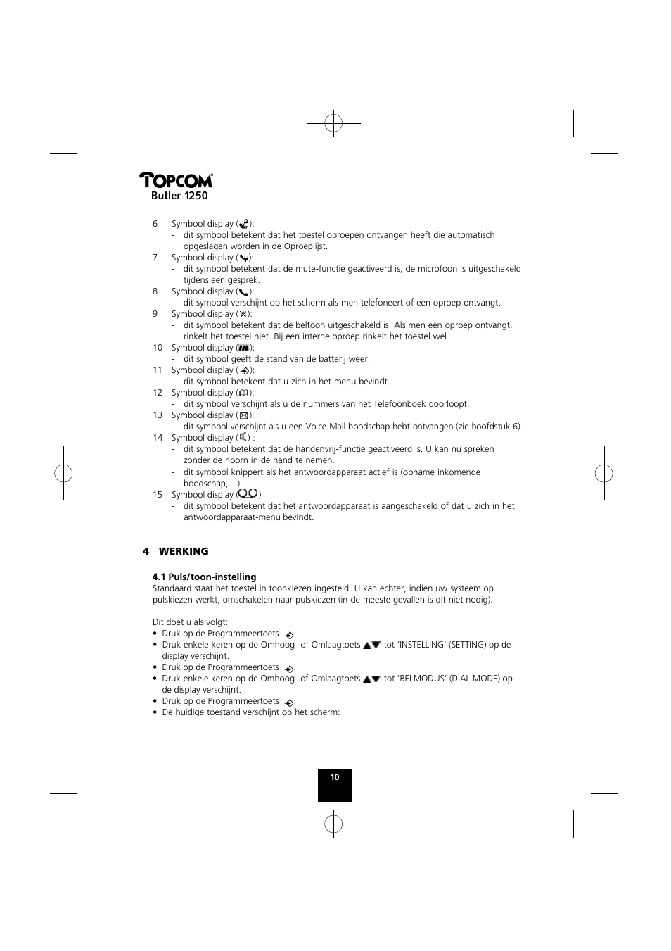 Butler 1250 | Topcom BUTLER 1250 User Manual | Page 10 / 147