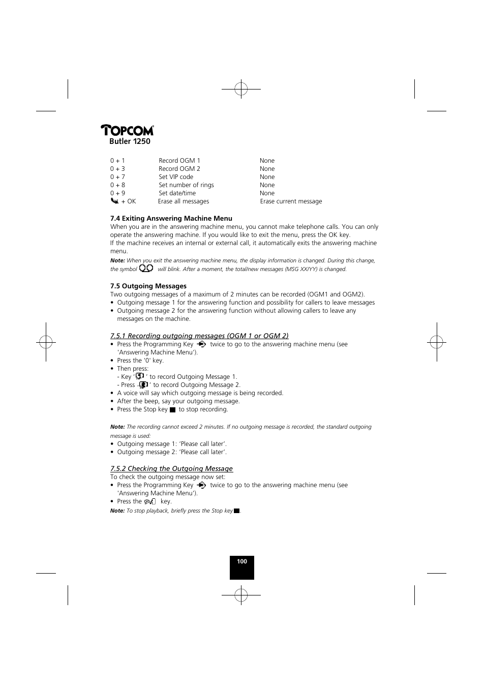 Butler 1250 | Topcom BUTLER 1250 User Manual | Page 100 / 147