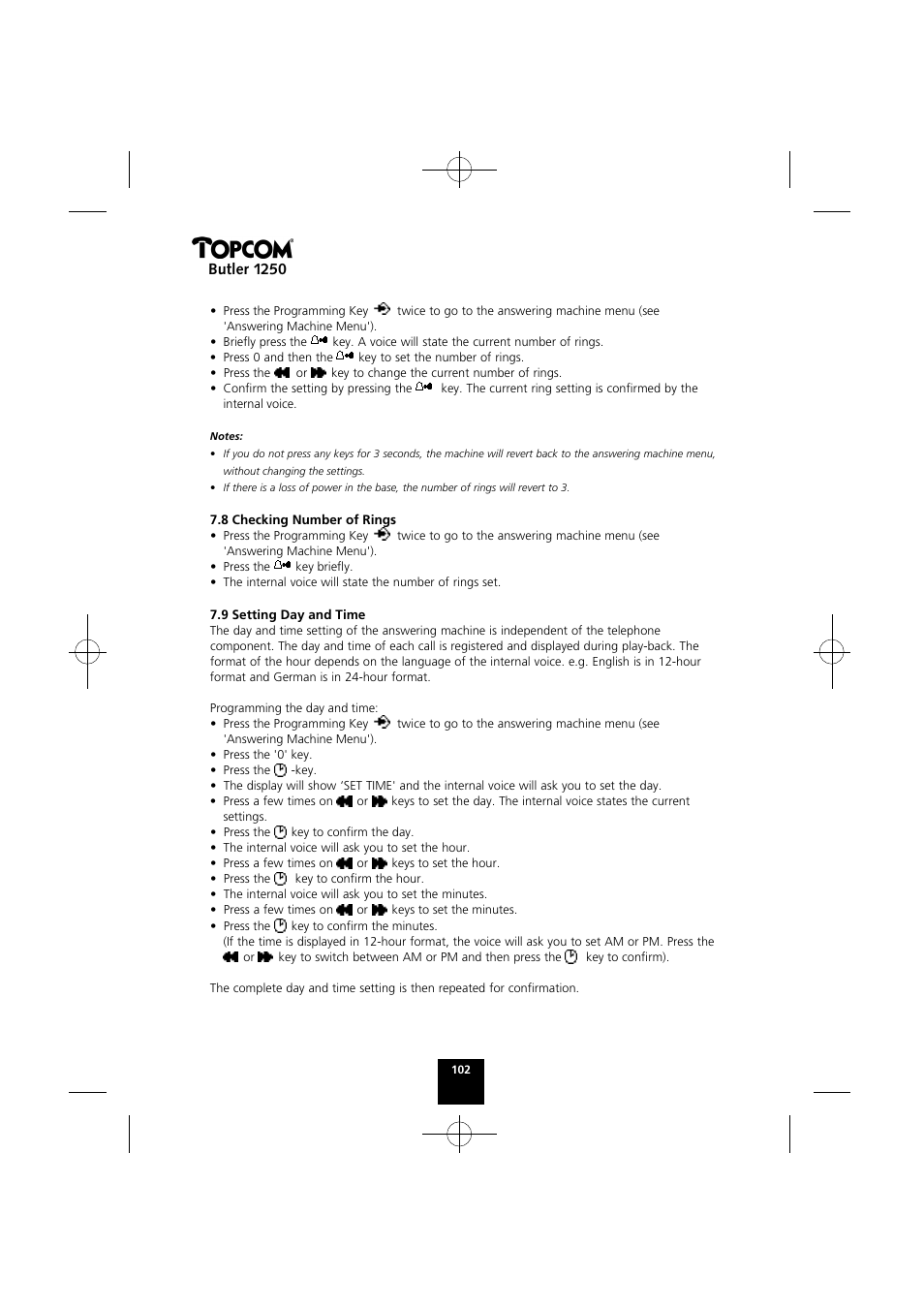 Butler 1250 | Topcom BUTLER 1250 User Manual | Page 102 / 147