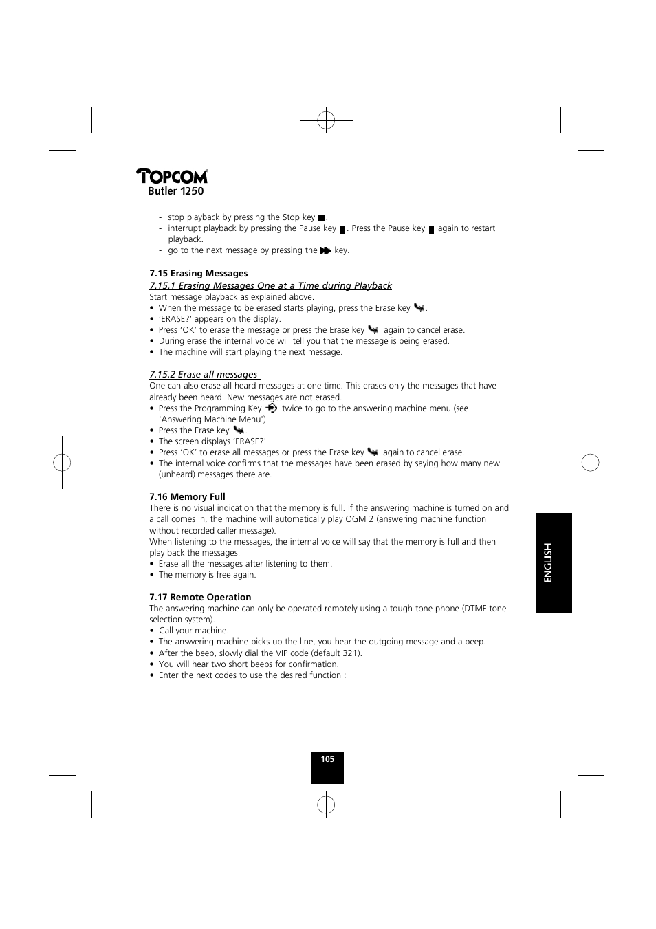 Butler 1250 | Topcom BUTLER 1250 User Manual | Page 105 / 147