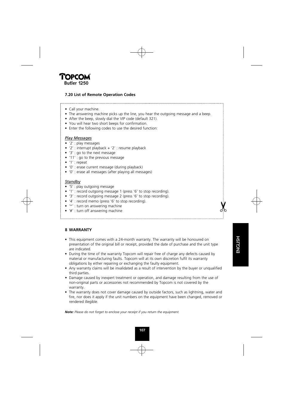 Butler 1250 | Topcom BUTLER 1250 User Manual | Page 107 / 147