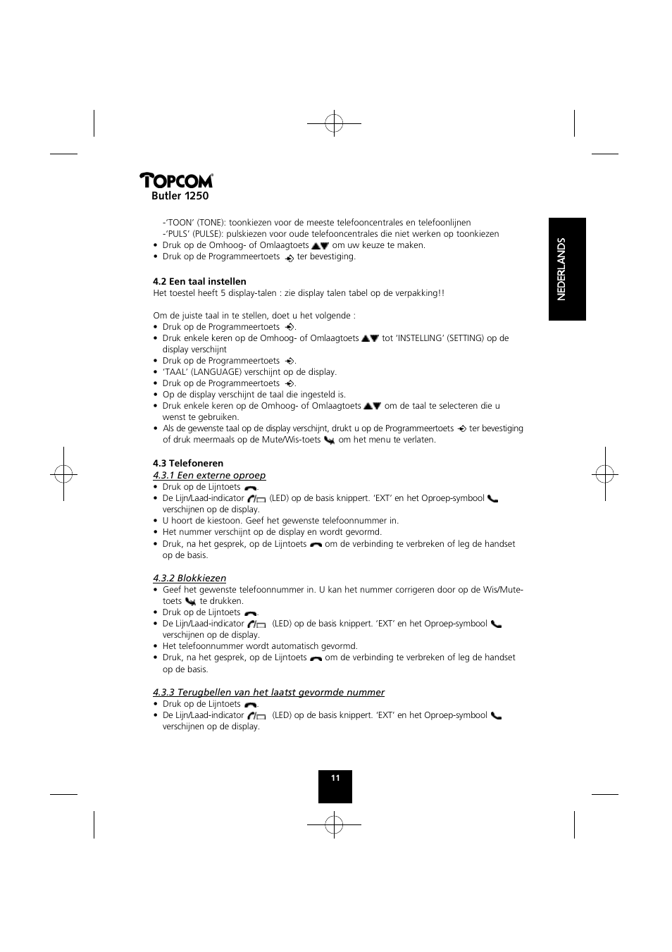 Butler 1250 | Topcom BUTLER 1250 User Manual | Page 11 / 147