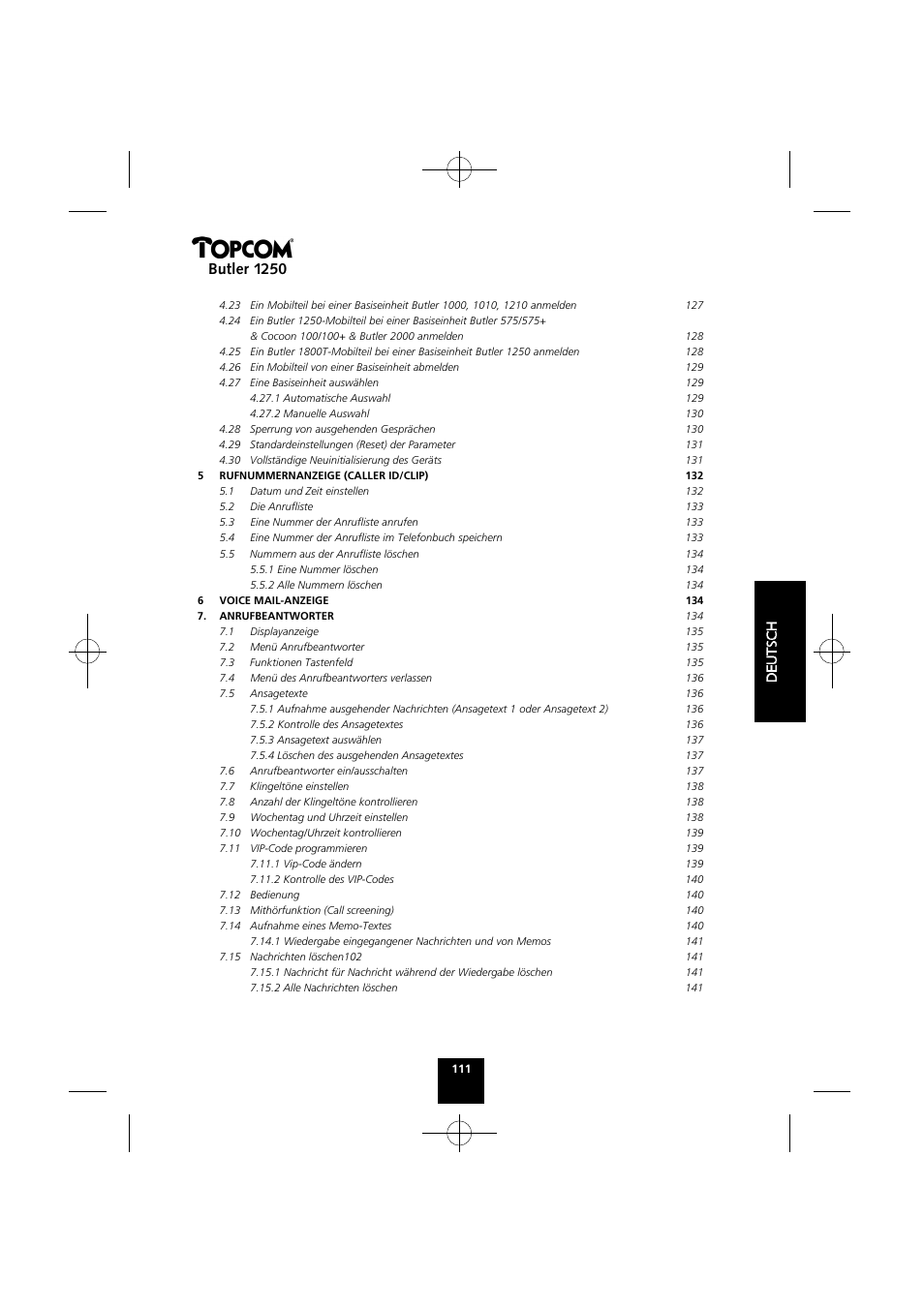 Butler 1250 | Topcom BUTLER 1250 User Manual | Page 111 / 147