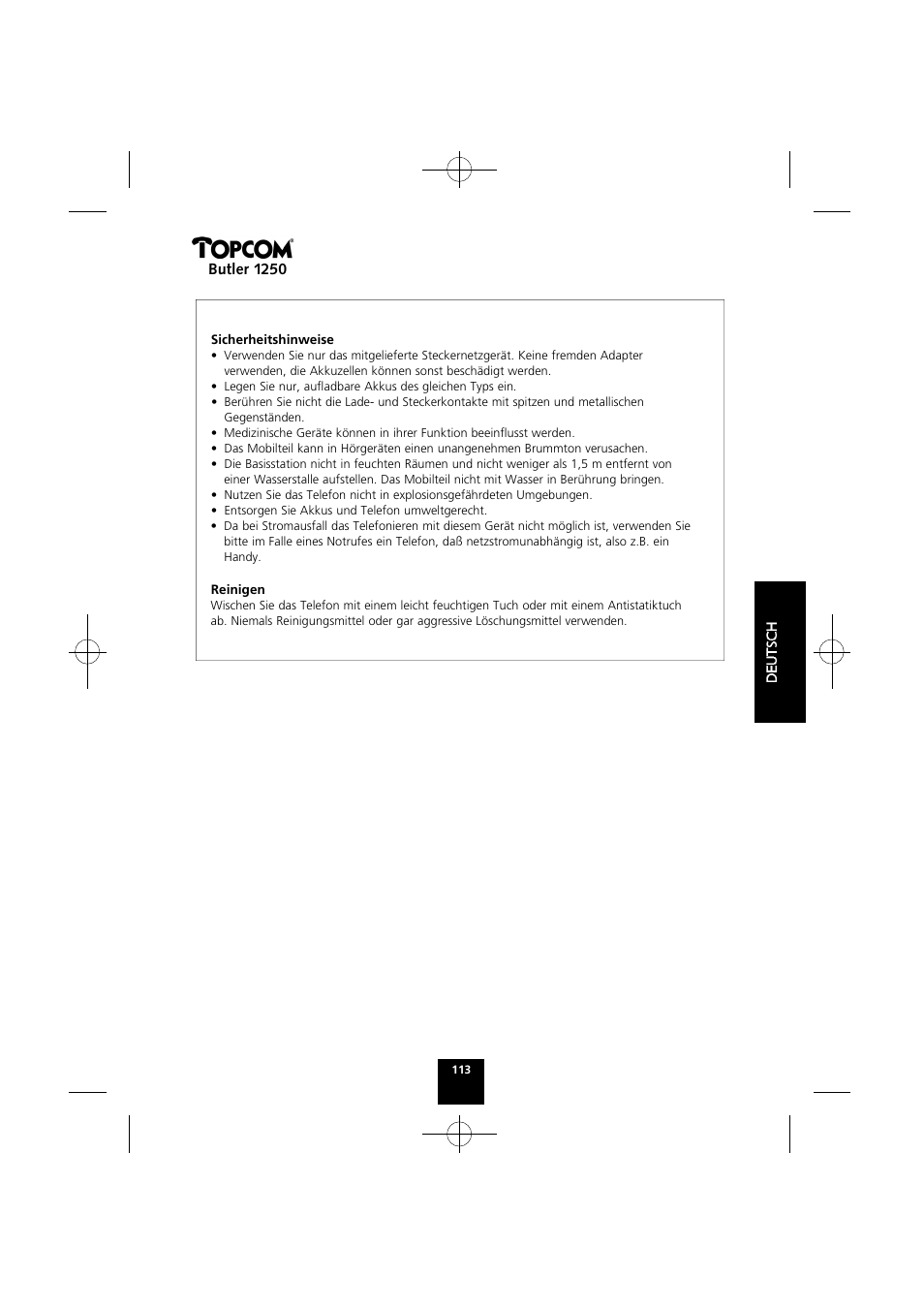 Butler 1250 | Topcom BUTLER 1250 User Manual | Page 113 / 147