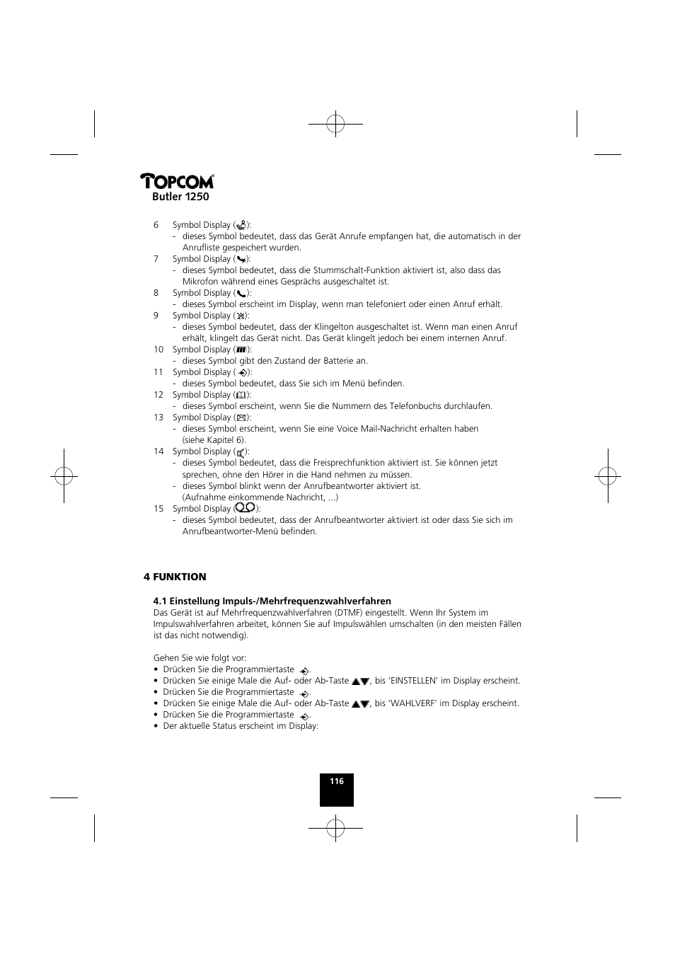 Butler 1250 | Topcom BUTLER 1250 User Manual | Page 116 / 147