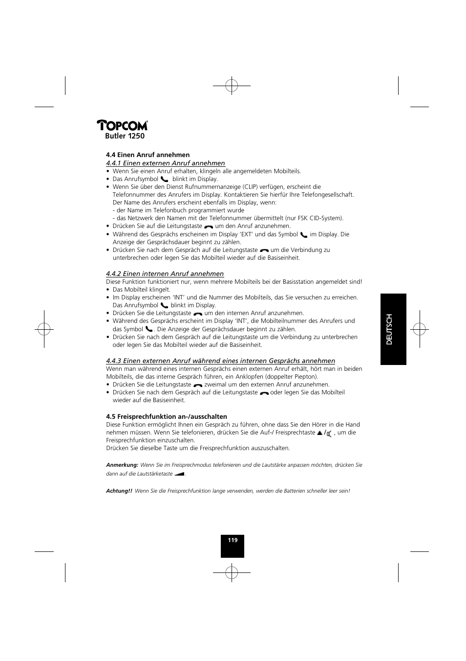 Butler 1250 | Topcom BUTLER 1250 User Manual | Page 119 / 147