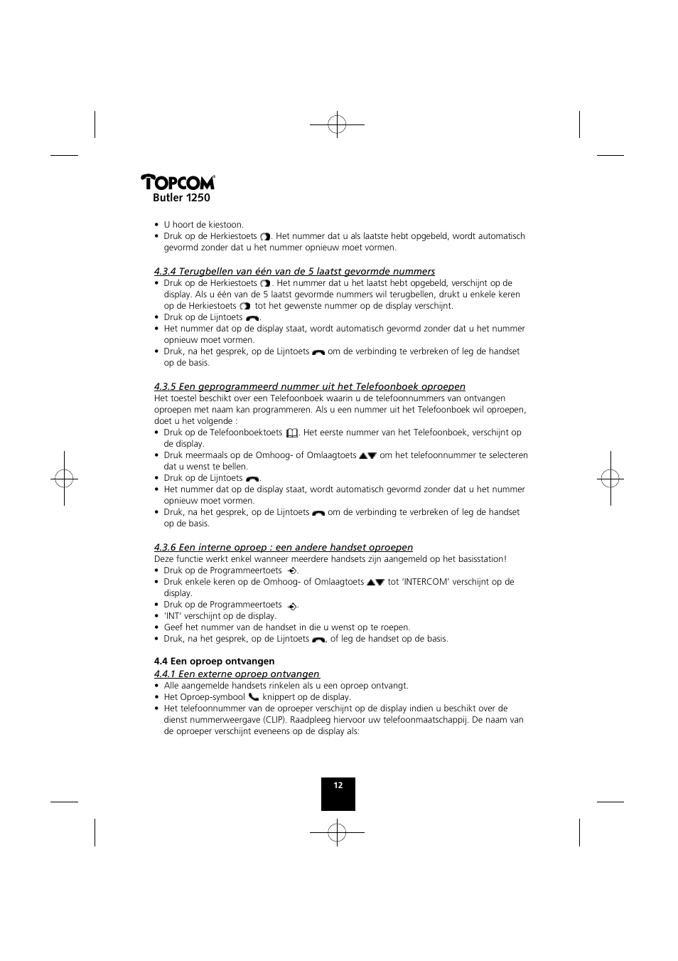 Butler 1250 | Topcom BUTLER 1250 User Manual | Page 12 / 147