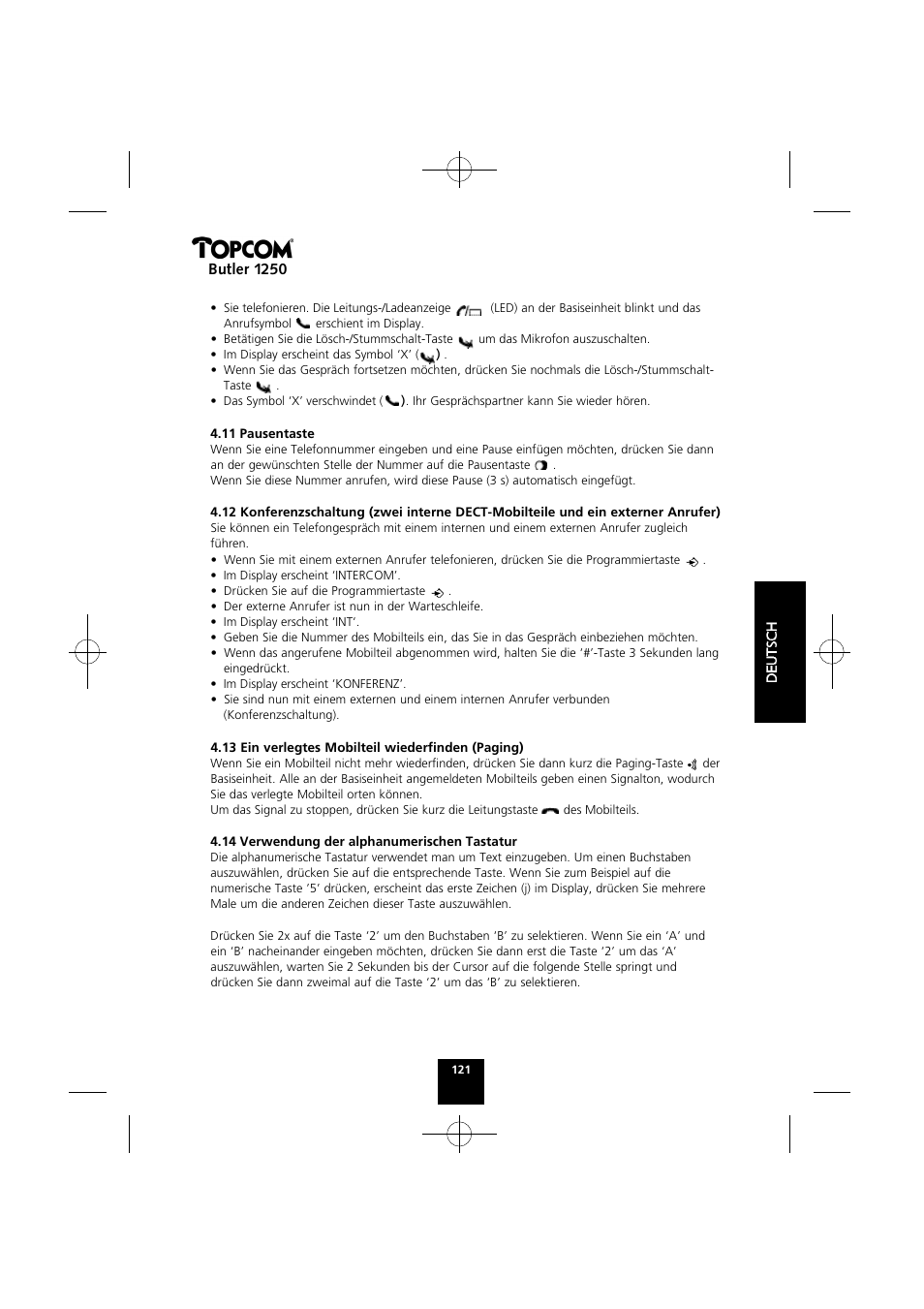 Butler 1250 | Topcom BUTLER 1250 User Manual | Page 121 / 147