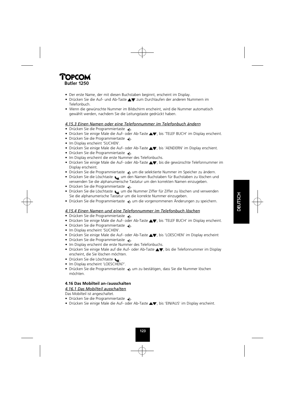 Butler 1250 | Topcom BUTLER 1250 User Manual | Page 123 / 147