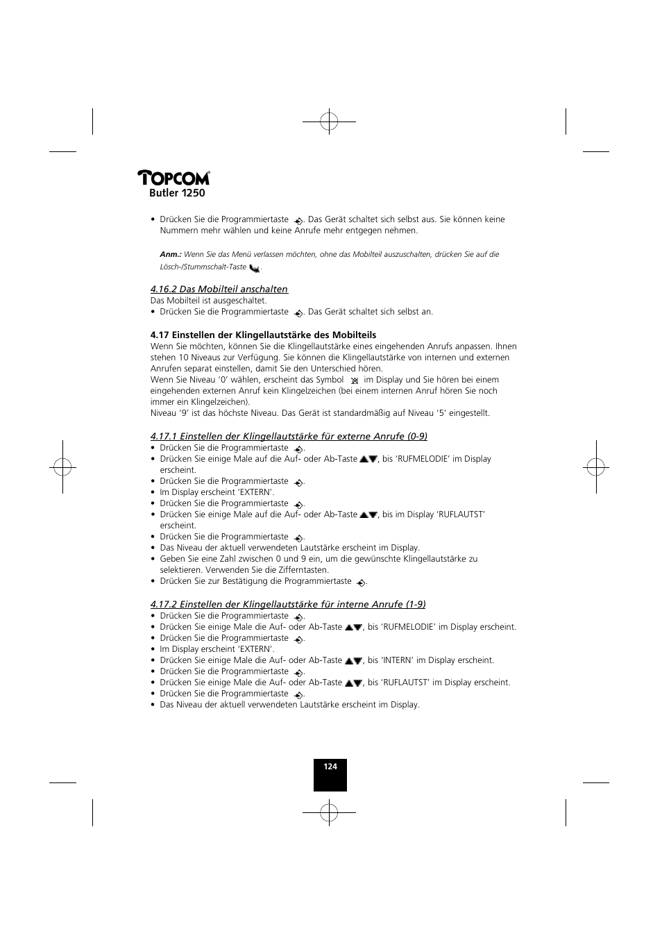 Butler 1250 | Topcom BUTLER 1250 User Manual | Page 124 / 147