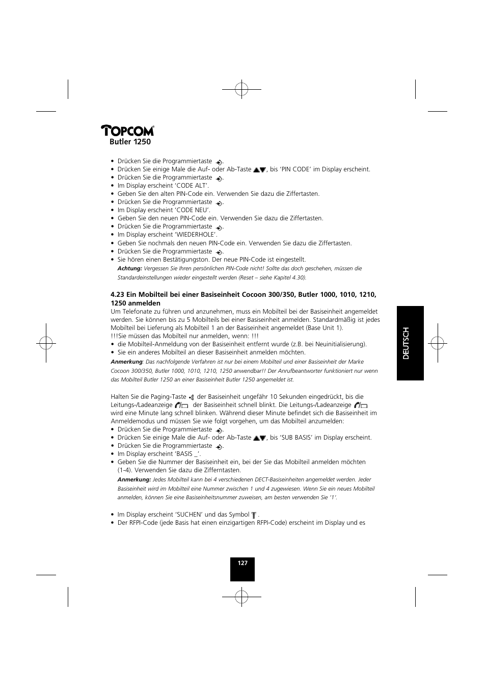 Butler 1250 | Topcom BUTLER 1250 User Manual | Page 127 / 147