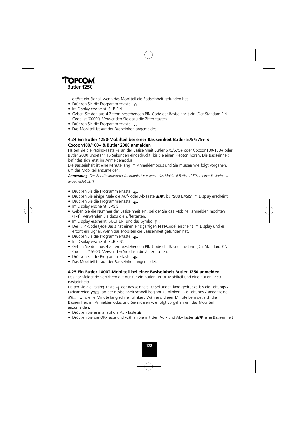 Butler 1250 | Topcom BUTLER 1250 User Manual | Page 128 / 147