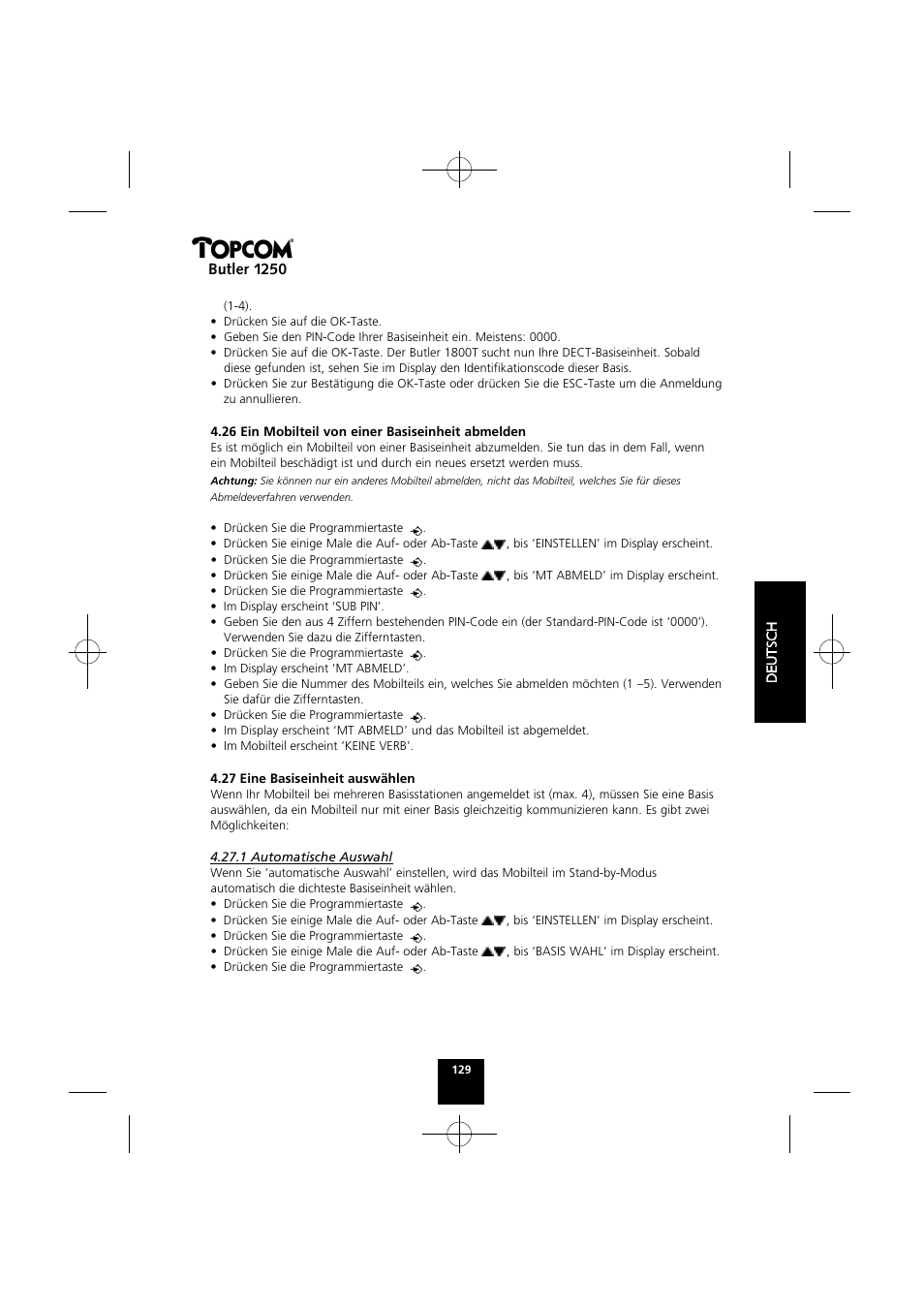 Butler 1250 | Topcom BUTLER 1250 User Manual | Page 129 / 147