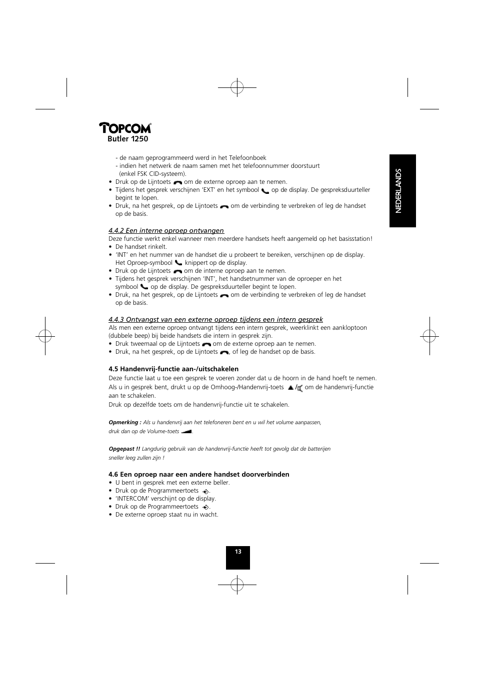 Butler 1250 | Topcom BUTLER 1250 User Manual | Page 13 / 147