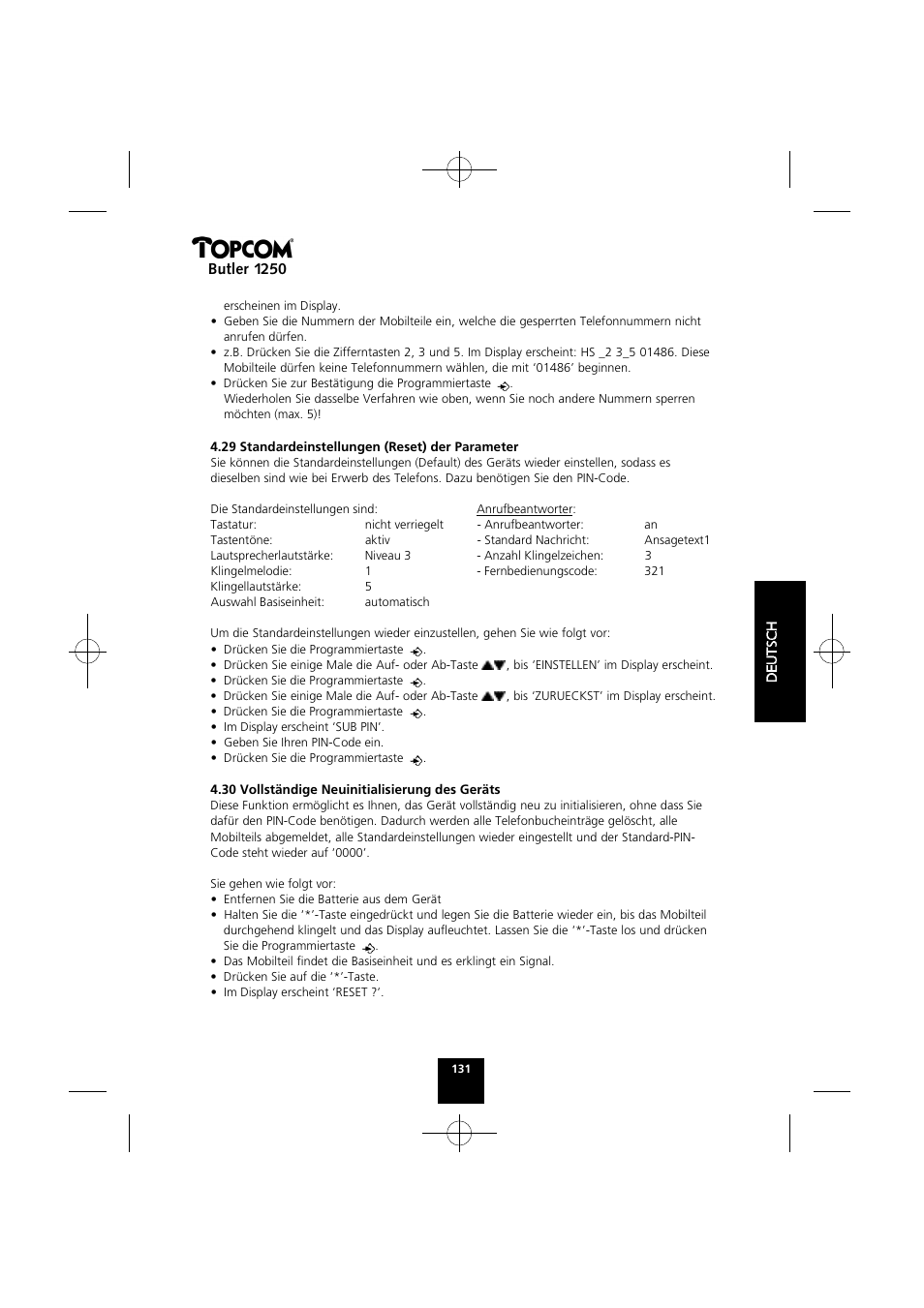 Butler 1250 | Topcom BUTLER 1250 User Manual | Page 131 / 147