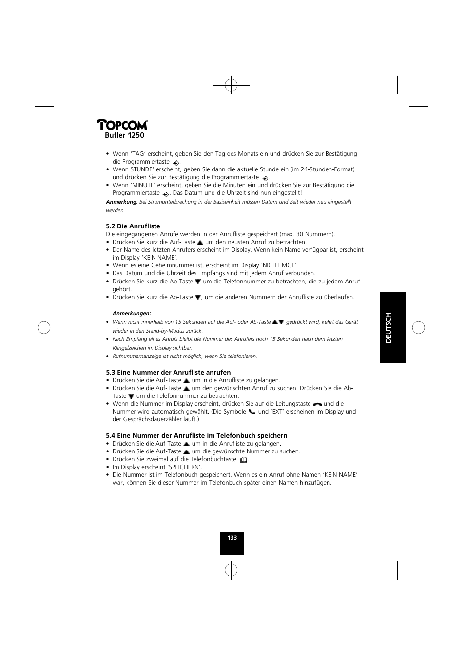 Butler 1250 | Topcom BUTLER 1250 User Manual | Page 133 / 147