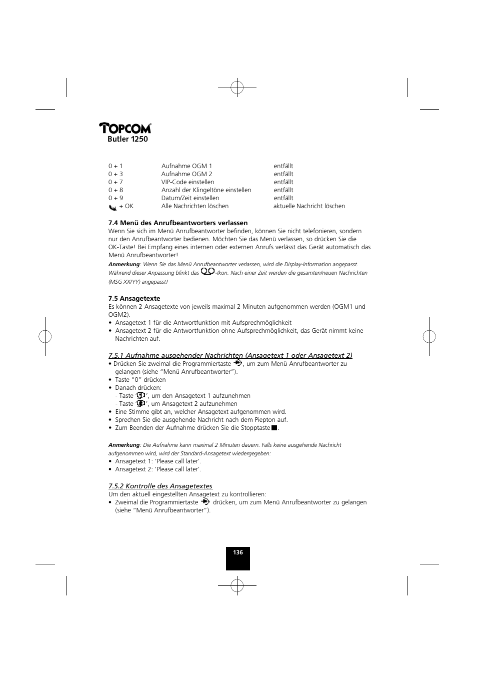 Butler 1250 | Topcom BUTLER 1250 User Manual | Page 136 / 147