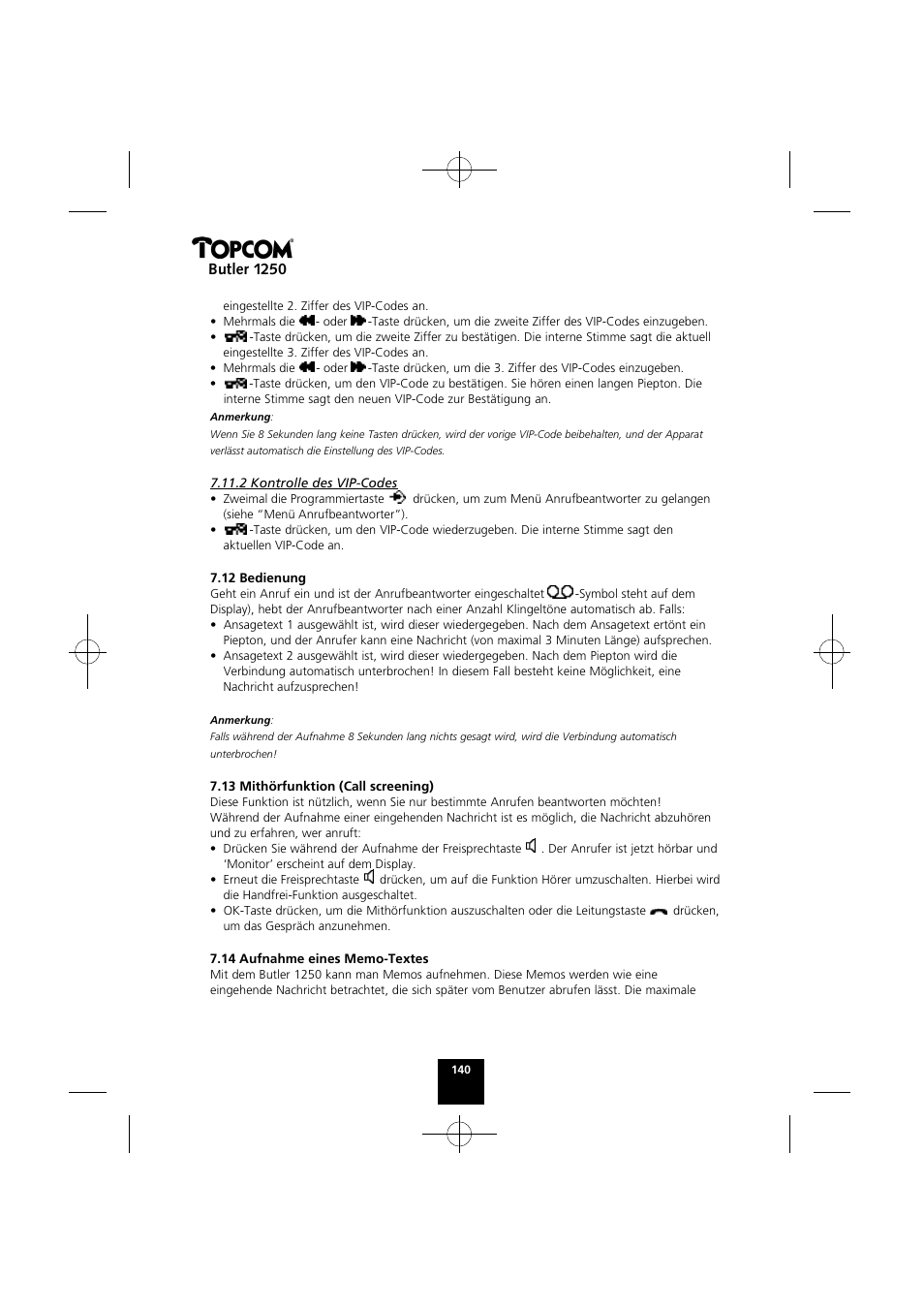 Butler 1250 | Topcom BUTLER 1250 User Manual | Page 140 / 147