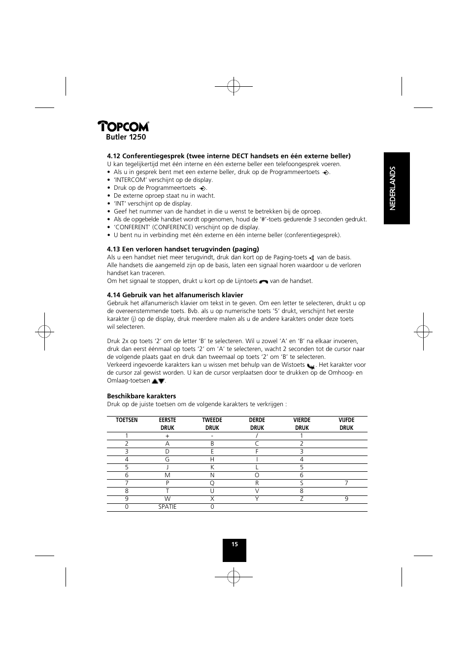 Butler 1250 | Topcom BUTLER 1250 User Manual | Page 15 / 147