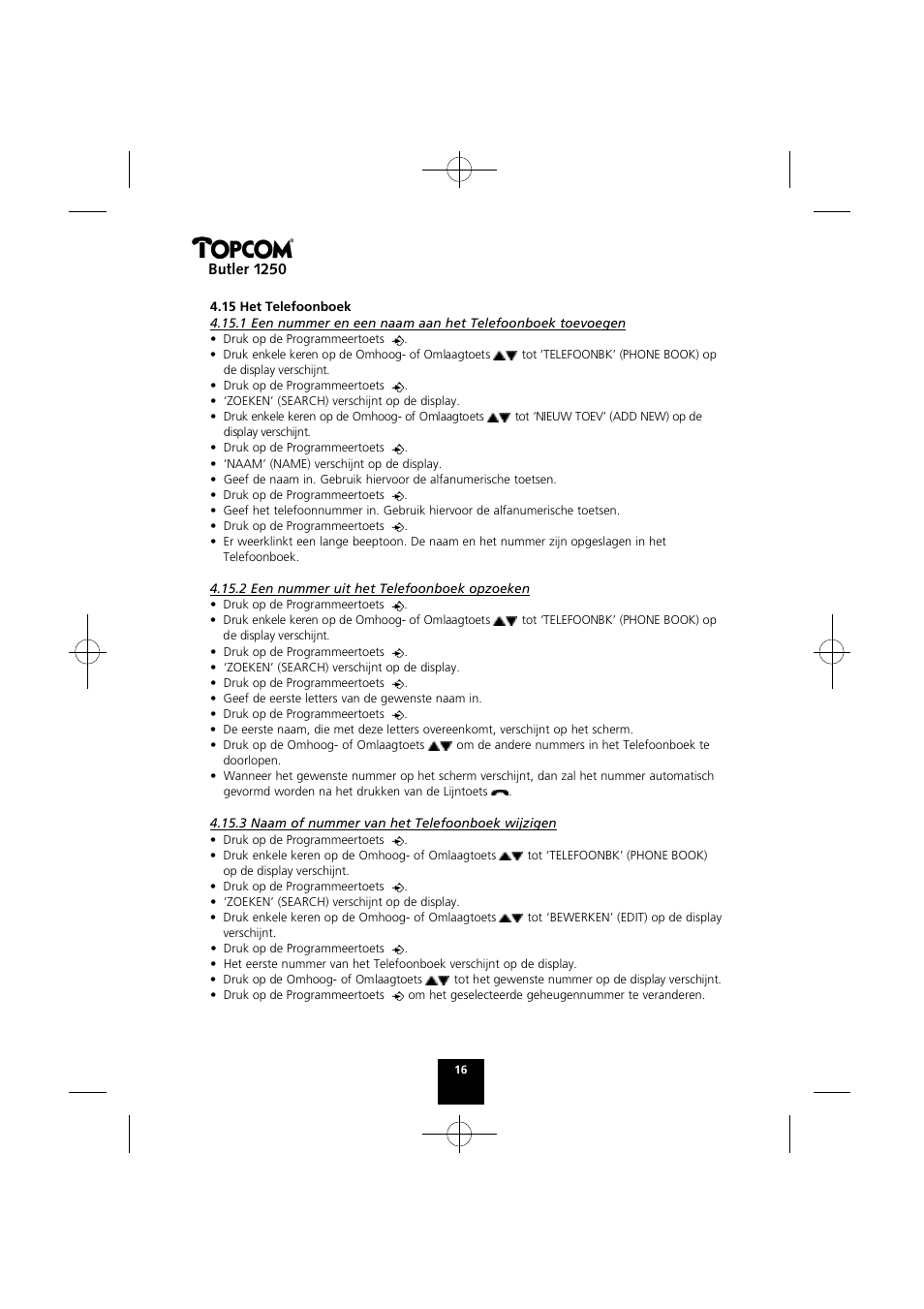 Butler 1250 | Topcom BUTLER 1250 User Manual | Page 16 / 147