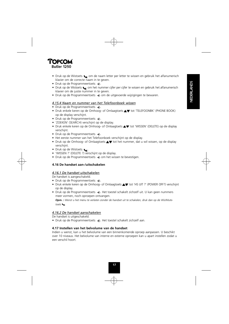 Butler 1250 | Topcom BUTLER 1250 User Manual | Page 17 / 147