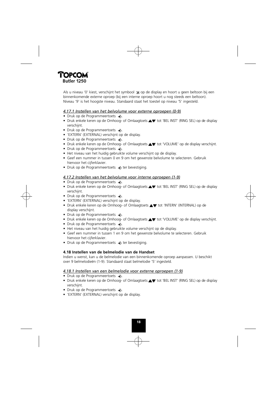 Butler 1250 | Topcom BUTLER 1250 User Manual | Page 18 / 147