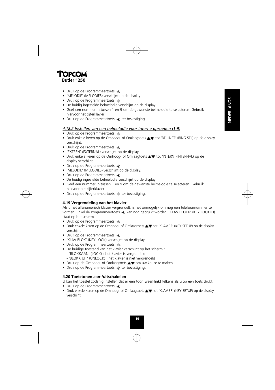 Butler 1250 | Topcom BUTLER 1250 User Manual | Page 19 / 147