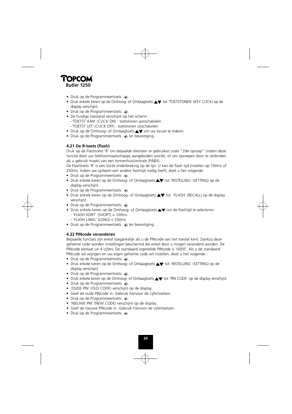 Butler 1250 | Topcom BUTLER 1250 User Manual | Page 20 / 147